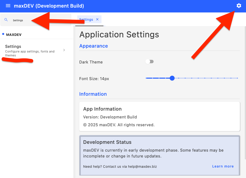 Navigate to the settings menu via NavBar or search in the tools list.