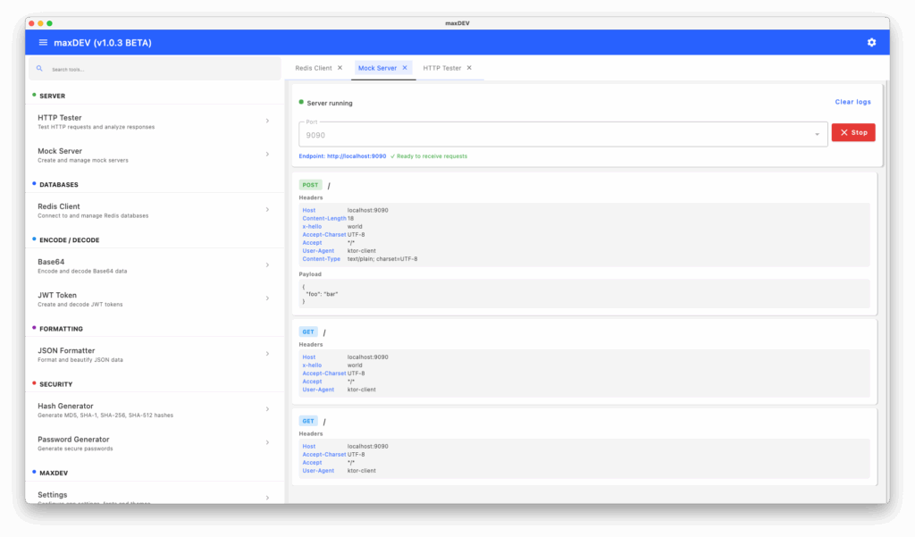 maxDEV Mock Server (v1.0.3)